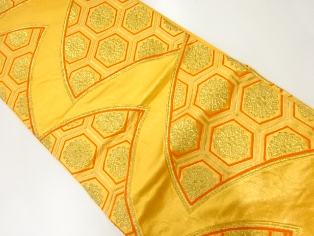 アンティーク　亀甲に花模様織出し袋帯（材料）